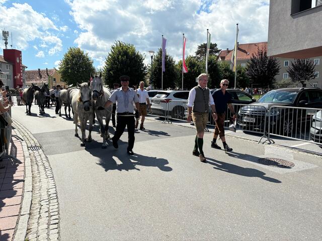 LH Christopher Drexler und Geschäftsführer Alfred Hudler marschierten ab Maria Lankowitz vor den Lipizzanerhengsten. | Foto: Almer