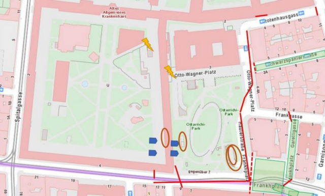 Der gesperrte Bereich vor der Nationalbank. | Foto: LPD Wien/Screenshot
