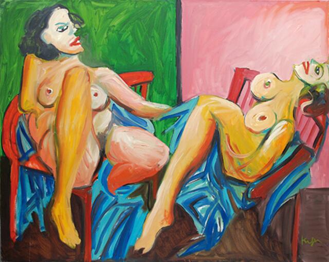 Alfred Kornberger (1933 – 2002) I Sitzender Akt mit Spiegelbild, Öl auf Leinwand I 120 x 150 cm I 1996 I WVZ-Nr. 1120 | Foto: Galerie Czaak