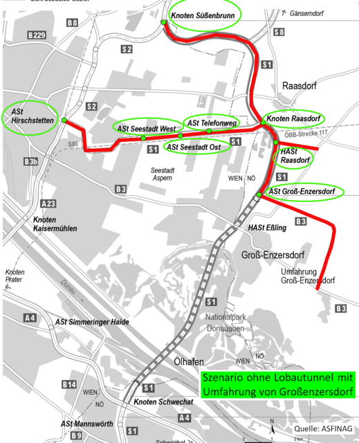 Szenario ohne Lobautunnel mit Umfahrung von Großenzersdorf | Foto: Johann Wieland
