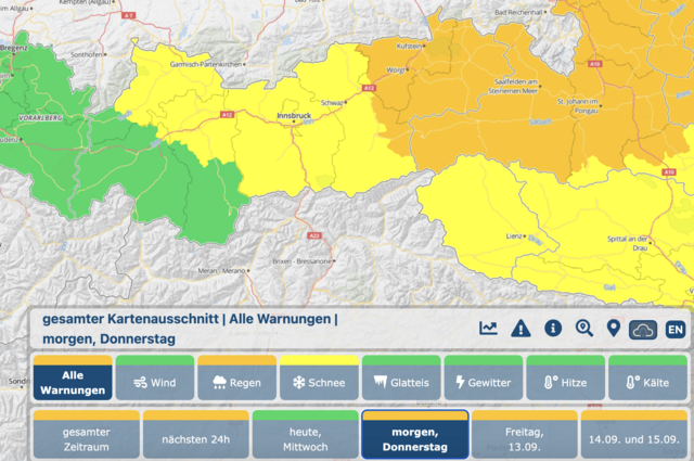 Die Wetterwarnung der Geosphere Austria.  | Foto: Geosphere Austria