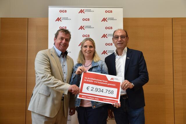 Vizepräsident Horst Pammer, Bezirsstellenleiterin Danja Wanner und Vizepräsident Gerhard Seban freuen sich über erkämpfte 2,9 Millionen Euro für die Menschen im Bezirk. | Foto: Preineder