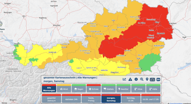 Die ZAMG warnt aktuell "nur" vor Schnee, nicht vor Regen. | Foto: Screenshot ZAMG