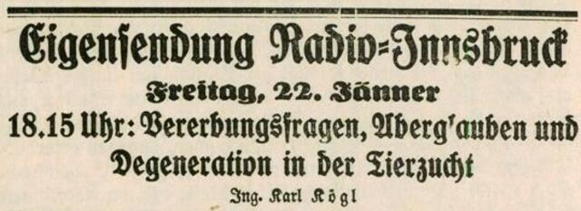Innsbrucker Eigensendungen hatten Sonderstatus und wurden in den Zeitungen groß angekündigt  | Foto: Tiroler Radiowoche / Innsbrucker Nachrichten, 16.1.1932, S. 12 