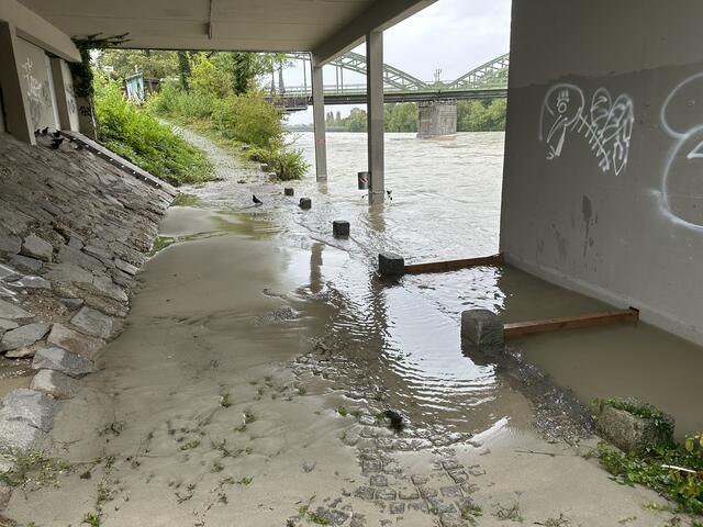 Der Wasserstand der Traun bei Wels ist deutlich gestiegen.  | Foto: MeinBezirk/Braun