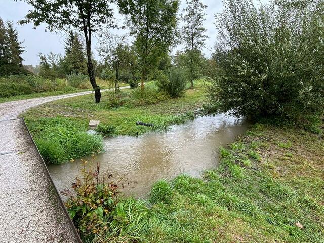 Der Schleißbach in Wels-Land ist am Höchststand. | Foto: MeinBezirk/Traxler
