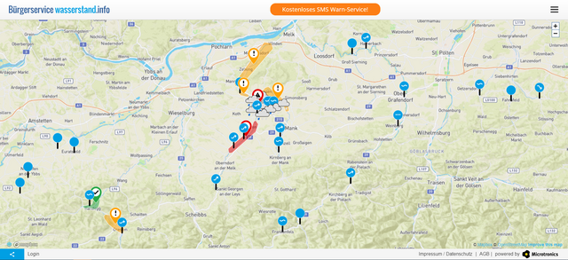 Onlineplattform für Einsatzkräfte und Bürger:innen. Zonen im Alarm Zustand. | Foto: Microtronics