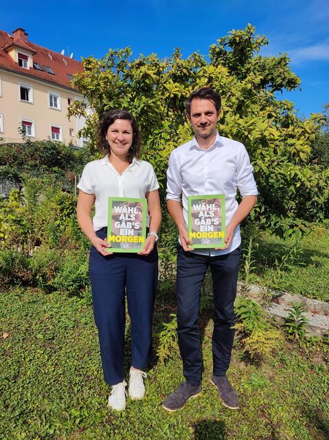 Jakob Schwarz, Spitzenkandidat im Regionalwahlkreis und gleichzeitig auch Grüner Spitzenkandidat für die gesamte Steiermark sowie Verena Kriegl, Nummer zwei auf der Regionalparteiliste. | Foto: Die Grünen Steiermark