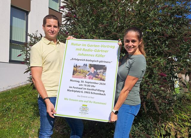 Vizebürgermeister Christian Kletzl und Sandra Zulus („Natur im Garten“-Beauftragte der Gemeinde Echsenbach) freuen sich auf den Vortrag mit Radio-Gärtner Johannes Käfer am 30.09.2024! | Foto: Gemeinde Echsenbach