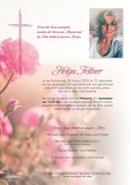 Helga Fellner, Ried, verstorben am 29. August, im 72. Lebensjahr. | Foto: Fellner
