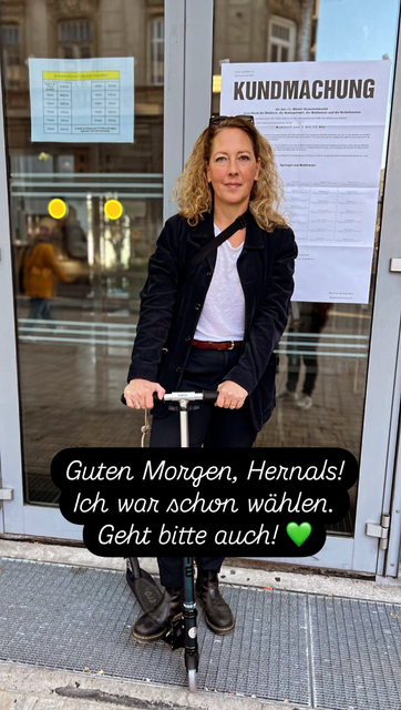 Vorsitzende der Grünen Wien, Judith Pühringer, wählte in Hernals.  | Foto: Screenshot Judith Pühringer/Instagram