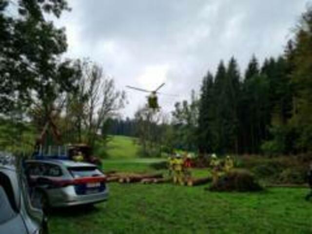 Der Rettungshubschrauber C6 brachte den Verletzten anschließend ins Landesklinikum Salzburg. | Foto: Freiwillige Feuerwehr Eugendorf