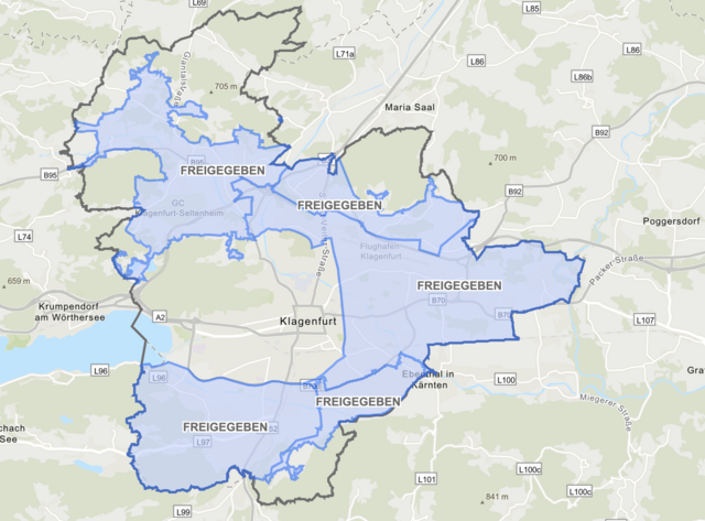 Freigegebene Trinkwasserbereiche. | Foto: Stadtwerke Klagenfurt/Screenshot