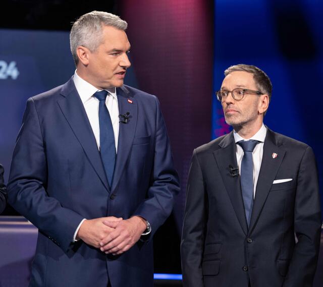ÖVP-Chef Karl Nehammer betonte nach seinem Gespräch mit dem FPÖ-Chef erneut, dass er keine Koalition mit Herbert Kickl eingehen werde.  | Foto: JOE KLAMAR / AFP / picturedesk.com 