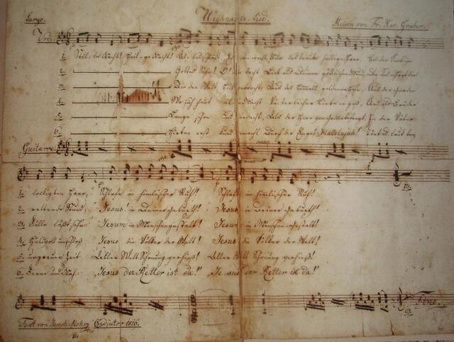Das Autograph – 1995 zufällig entdeckt, beweist eindeutig, dass der Liedtext aus dem Jahre 1816 stammt und somit in Mariapfarr entstanden ist und nicht, wie lange angenommen in Oberndorf. | Foto: Museumsverein Mariapfarr