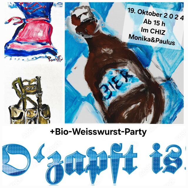 "O´Zapft is" heißt das Motto der Bio-Weißwurstparty bei Mundmaler Paulus Ploier. Es geht in erster Linie aber nicht um das Trinken und Essen, sondern um die Hilfe für eine in Russbach in Not geratene Bauernfamilie. | Foto: www.paulus-art.at