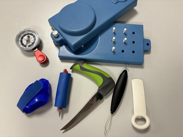 Verschiedenste Hilfsmittel, die bei Ergotherapeutin Sarah Friedl zum Einsatz kommen.  | Foto: Koidl