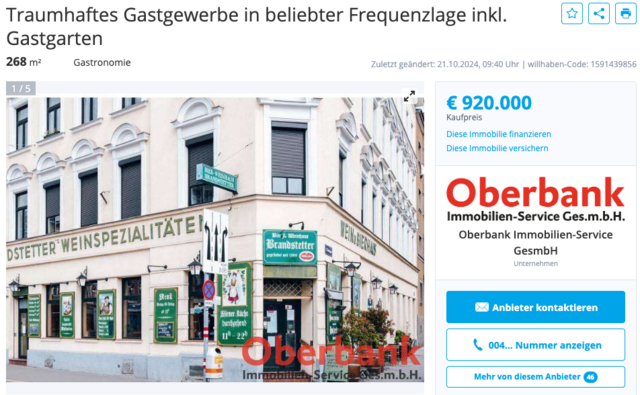 920.000 Euro lautet der stolze Preis vom Gastgewerbe. | Foto: Screenshot Willhaben.at