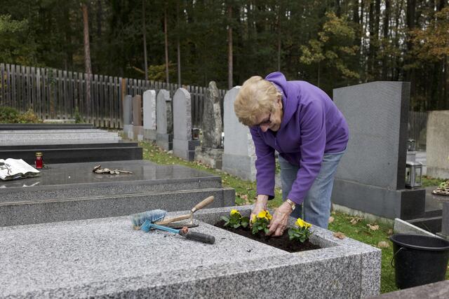 Helene Ungerböck verschönert das Grab ihres verstorbenen Mannes. Und das nicht nur für Allerheiligen und Allerseelen. | Foto: Santrucek