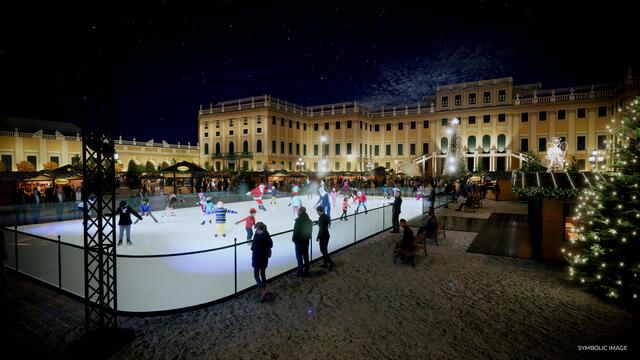 Neuheit ab November: So soll der Eislaufplatz am Ehrenhof in Schloss Schönbrunn aussehen. (Illustration) | Foto: Visualisierung: Imperial Markets