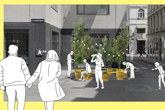 Der "Grätzelwald" von Laura Sauter und Victoria Fricker soll die Inspiration für die geplante Installation an der Ecke Bauernmarkt/ Landskrongasse werden. | Foto: Laura Sauter, Victoria Fricker