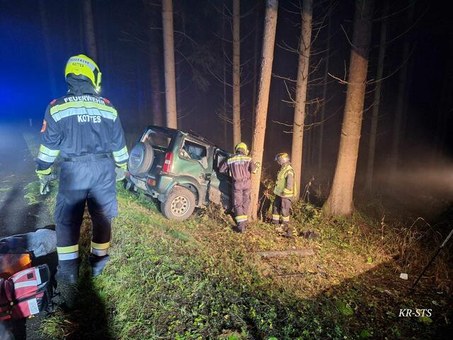 Die FF Kottes sicherte beim Eintreffen an der Unfallstelle die Straße ab und übernahm bis zum Eintreffen des Notarztes die weitere Erstversorgung. | Foto: FF Kottes