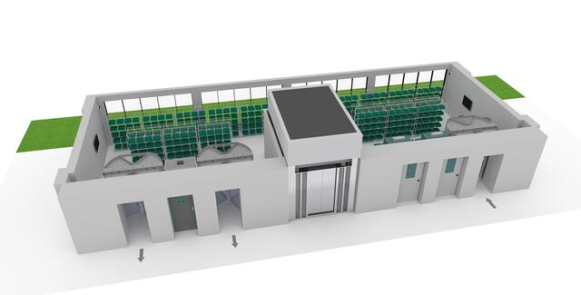 Der vierte - neueste - Bekleidungsraum an der Grazer Universitätsklinik im 3D-Modell. Er ist Ende Oktober 2024 in Betrieb gegangen. | Foto: Universitätsklinikum Graz