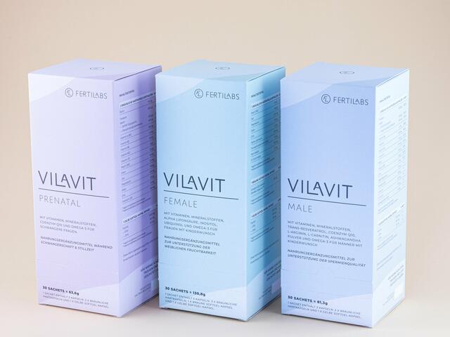 Die Vilavit-Produktreihe zur Steigerung der Fruchtbarkeit von Mann und Frau sowie für die Unterstützung der Schwangerschaft. | Foto: Fertilabs