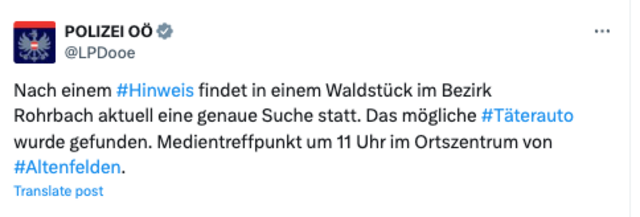 Nun bestätigt die Polizei auch offiziell. | Foto: Screenshot Twitter