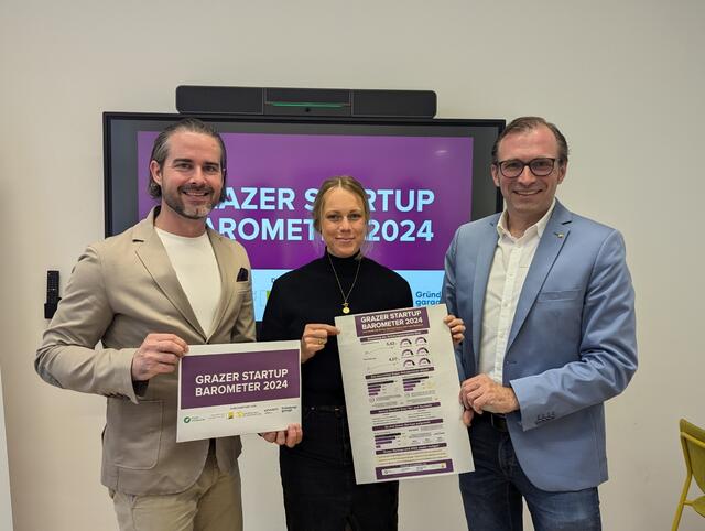 Präsentieren positive Entwicklung: (v.l.) Matthias Ruhri (Gründungsgarage), Elisabeth Kaufmann (Zentrum für Entrepreneurship der Universität Graz), Bernhard Weber (Unicorn)
 | Foto: Ideentriebwerk