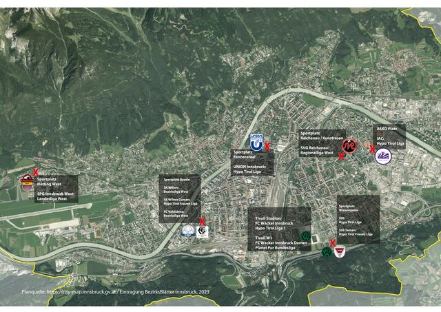 Die Heimplätze der Innsbrucker Fussballmannschaften. | Foto: MeinBezirk