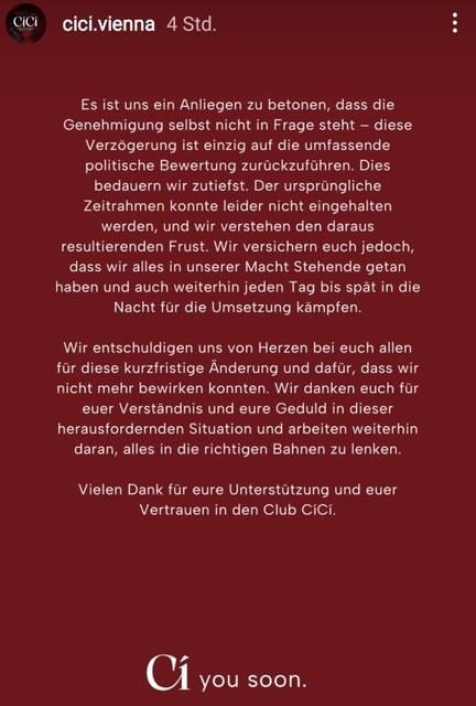 Der zweite Teil des Statements auf Instagram. | Foto: Screenshot cici.vienna/Instagram