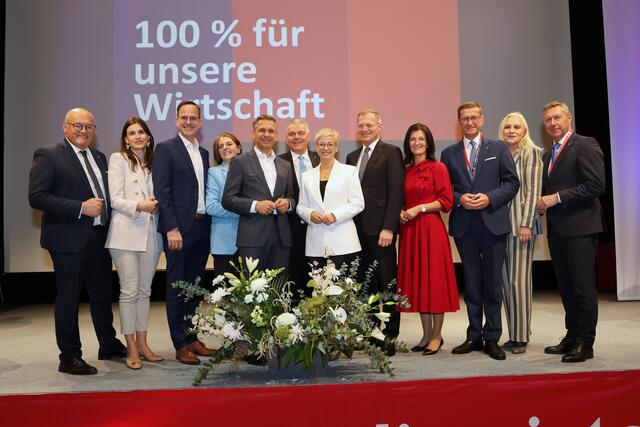 Wirtschaftsbund-Landesvorstand v.l.n.r.: Laurenz Pöttinger, Kristina Malina-Altzinger, Michael Pecherstorfer, Judith Ringer, Wolfgang Hattmannsdorfer, Leo Jindrak, Doris Hummer, Thomas Stelzer, Margit Angerlehner, Markus Achleitner, Angelika Winzig, Wolfgang Greil
 | Foto: Andreas Maringer