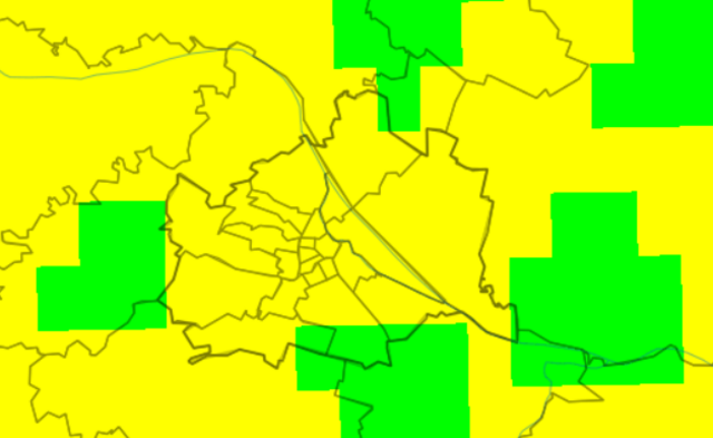Laut Geosphere (ex. ZAMG) ist die Lage mit der Luftqualität in Wien und somit gelb markiert. | Foto: Screenshot GeoSphere