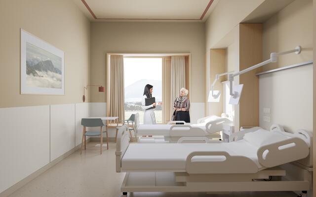 Zweitbett-Zimmer, nach außen orientiert, sind der Standard. | Foto: ARGE Maurer Franz&amp;Sue