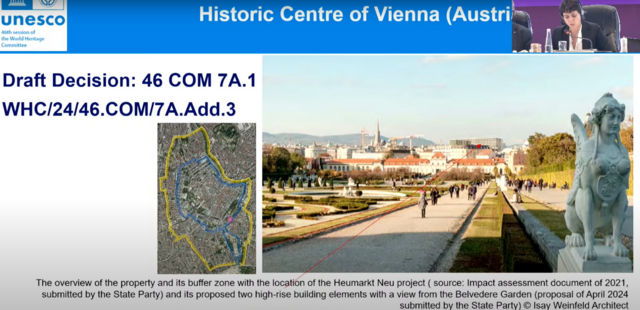Eine Szene aus dem UNESCO-Livestream von der Sitzung, als das historische Zentrum Wien Thema war. | Foto: Screenshot UNESCO/YouTube