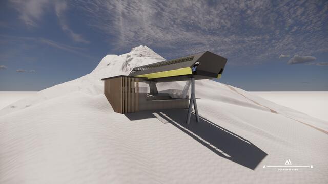 Die Bergstation der neuen Bahn "Familienglück."  | Foto: Visualisierung Büro Aschauer