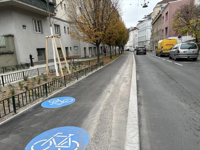 Zwischen Aumannplatz und Gersthof wurde ein baulich getrennter Zwei-Richtungs-Radweg errichtet. | Foto: Laura Rieger/MeinBezirk