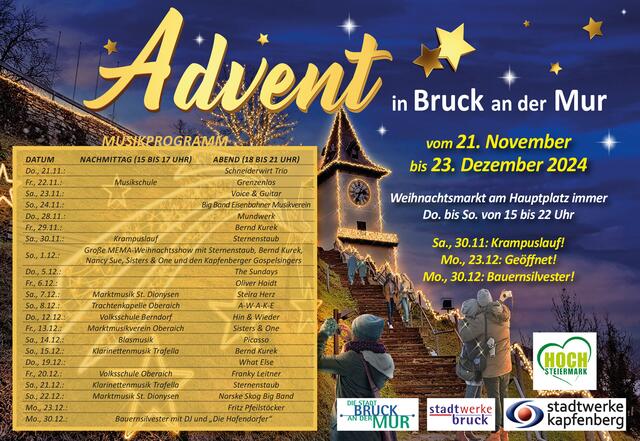 Das Brucker Adventprogramm im Überblick. | Foto: Stadt Bruck