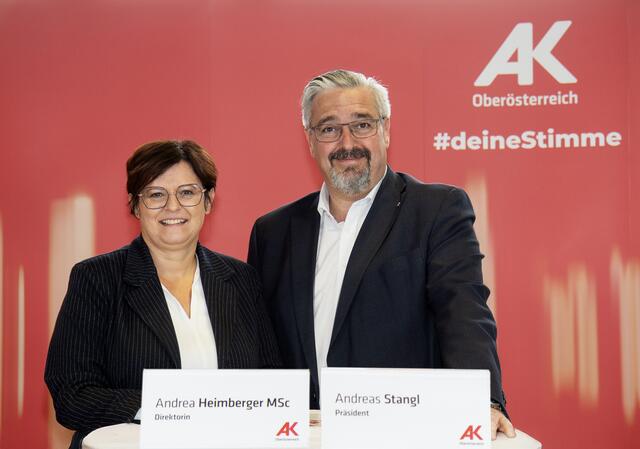 AK-Direktorin Andrea Heimberger und AK-Präsident Andreas Stangl. | Foto: AK OÖ/David Ruis