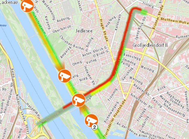 Zwei größere Unfalleinsätze sorgten am Montagvormittag, 18. November, für kilometerlange Staus auf Wiens Stadtautobahnen. | Foto: Screenshot ASFINAG