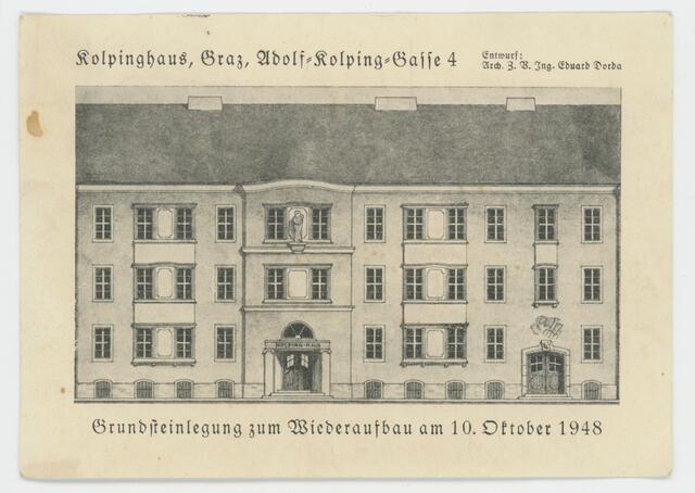 Die Illustration zeigt das historische Adolf-Kolping-Haus in der gleichnamigen Gasse in Graz-Jakomini, unweit des Finanzamts. | Foto: Kolping Graz