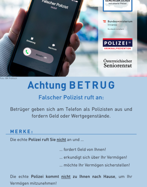 Betrugswarnung der Polizei! | Foto: Polizei/Kogler