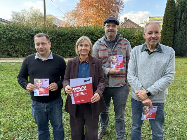 KPÖ-Gemeinderat Mario Zver (Kindberg), Klubobfrau Claudia Klimt-Weithaler sowie die KPÖ-Gemeinderäte Sebastian Pichler (Kapfenberg) und Franz Rosenblattl (Mürzzuschlag). | Foto: Hackl