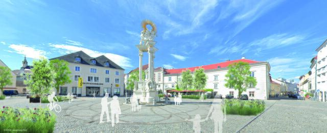 Der Dreifaltigkeitsplatz wird mit neuen Sitzmöbeln, neuer Beleuchtung, einem Brunnen sowie zahlreichen Bäumen, Stauden und Sträuchern aufgewertet. | Foto: ARGE Jauschneg-Rief