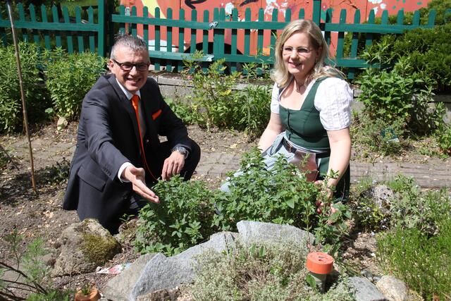 Duftende Kräuter: August Teufl im Kräutergarten von Schüsselwirtin Petra Traxler in Grillenstein.