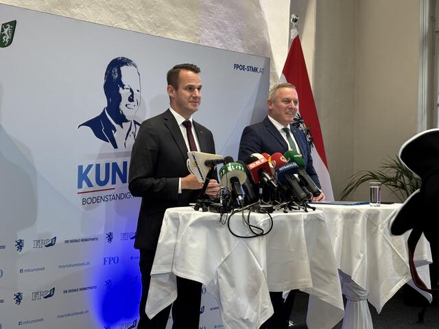 Gemeinsamer Presseauftritt nach der Landtagswahl in der Steiermark: Landtagsabgeordneter Stefan Hermann und Mario Kunasek in Graz zum weiteren Vorgehen der FPÖ | Foto: MeinBezirk