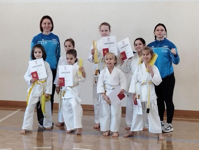 Hinten: Maxi, Larissa und Emilia, Vorne: Sophia, Elisa, Thomas und Magdalena. | Foto: Frieways-Karateklub