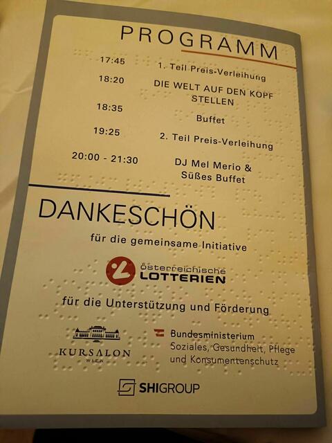 Inklusionspreisgala: Das Programm in Brailleschrift verfasst!