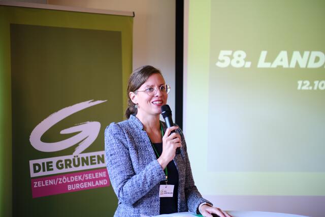 Klubobfrau und Landessprecherin Anja Haider-Wallner bei der Landesversammlung der Grünen Burgenland. | Foto: Grüne Burgenland
